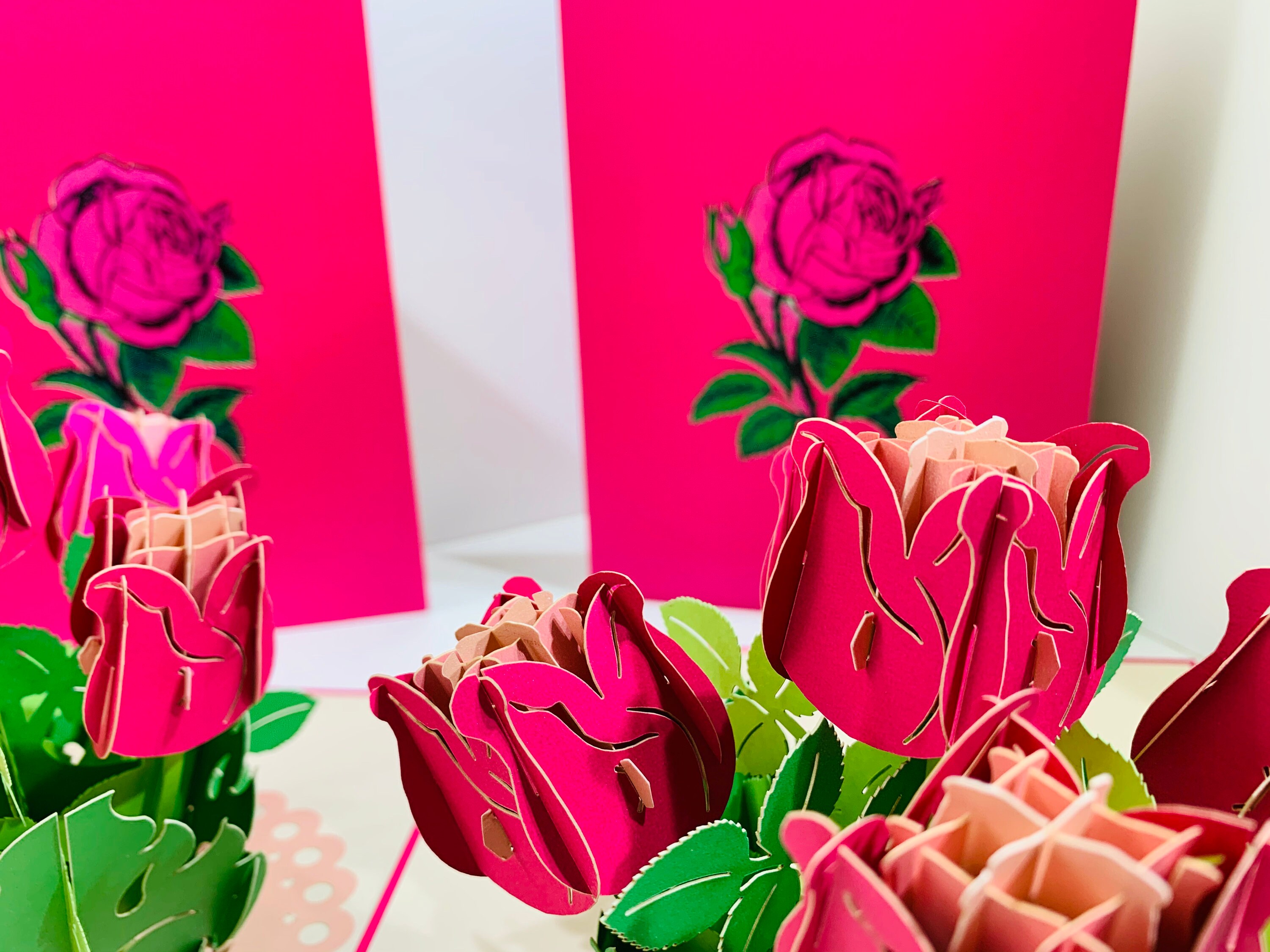 Hot Pink Rose Bouquet Card - Created by Origami Pop Cards - 3D Magical ...