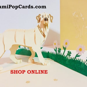 Blonder Labrador Hund Karte - erstellt von Origami Pop Cards Sydney Australia 3D Papier Pop Up Karten - OrigamiPopCards.com Hand Made With Love
