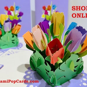 Colourful Tulips Birthday Greeting Card - Origami Handmade Birthday Invitation Card - SYDNEY SHOP ONLINE https://origamipopcards.com/