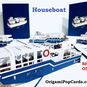 Hausboot - Eine Traumhaus Karte - Erstellt von Origami Pop Cards Sydney 3D Papier Pop Up Karten - OrigamiPopCards.com Hand Made with Love