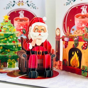 Have a CUPPA Tea or Coffee with Santa Claus 3D Pop Up Merry Christmas Greeting Card Shop Online https://origamipopcards.com/ Happy Holidays