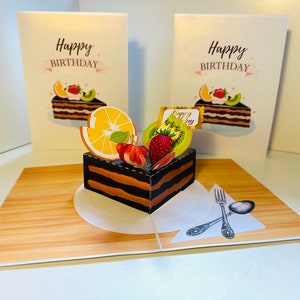 Happy Birthday Chocolate Cake with Fresh Mixed Fruits by Origami Pop Cards 3D Pop Up Greeting Card Shop Online https://origamipopcards.com/