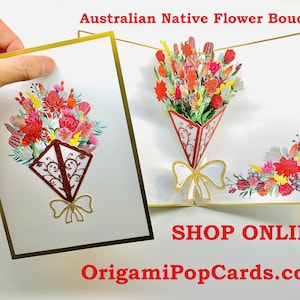 Luxury Australian Native Bouquet of Flowers Embossed in Gold 3D Pop Up Greeting Card Happy Birthday Handmade https://origamipopcards.com/