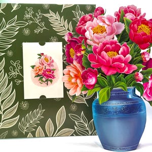 Peonie Pink Rose 3D Pop-Up Flower Bouquet Happy Birthday Hospital Allergy Friendly Origami Pop Cards ShopOnline https://origamipopcards.com/