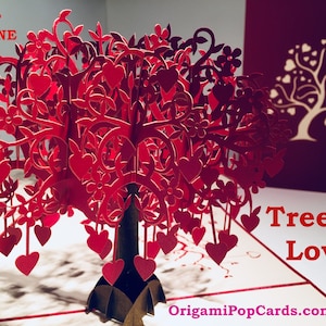 Riesige rote Baum der Liebe Herzen Karte - erstellt von Origami Pop Cards 3D Papier Pop Up Karten - OrigamiPopCards.com Hand Made with Love