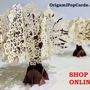 Weisser Kirschblütenbaum Karte - Erstellt von Origami Pop Cards, Australien - 3D Papier Pop Up Karten - OrigamiPopCards.com Hand Made With Love