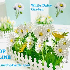 White Daisy Garden Karte - Original von Origami Pop Cards, Sydney Australia - 3D Pop Up Karten - OrigamiPopCards.com Hand Made with Love