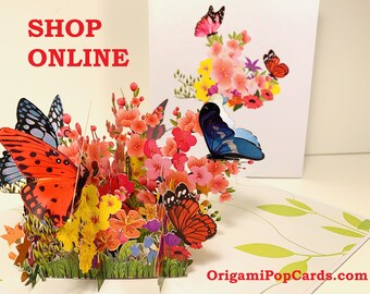 Butterflies Resting on a Bed of Spring Flowers 3D Pop Up Greeting Card Happy Birthday Thank You Shop Online https://origamipopcards.com/