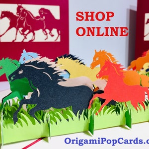 Karte des laufenden Pferdes - erstellt von Origami Pop Cards Sydney Australia 3D Papier Pop Up Karten - OrigamiPopCards.com Hand Made with Love
