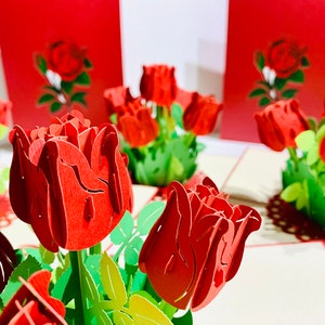 Rote Rose Bouquet Karte Klassisch & Schick - Hergestellt von Origami Pop Cards 3D - Zauberpapier Pop Up Karten Sydney Australia OrigamiPopCards.com