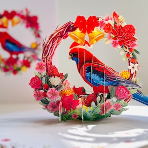 Merry Christmas Australian Bird Crimson Rosella & Native Flower Wreath 3D Pop Up Greeting Card Shop Online https://origamipopcards.com/