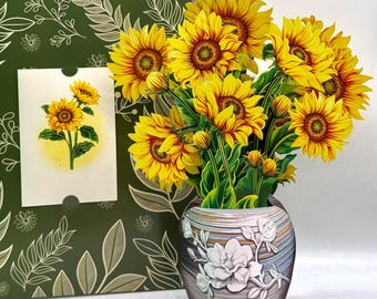 Golden Sunflower 3D Pop-Up Flower Bouquet Happy Birthday Hospital Allergy Friendly Origami Pop Cards ShopOnline https://origamipopcards.com/
