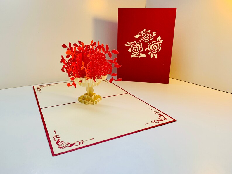 Red Rose Bouquet Flower Pop up 3D Card - Created by Origami Pop Cards ...