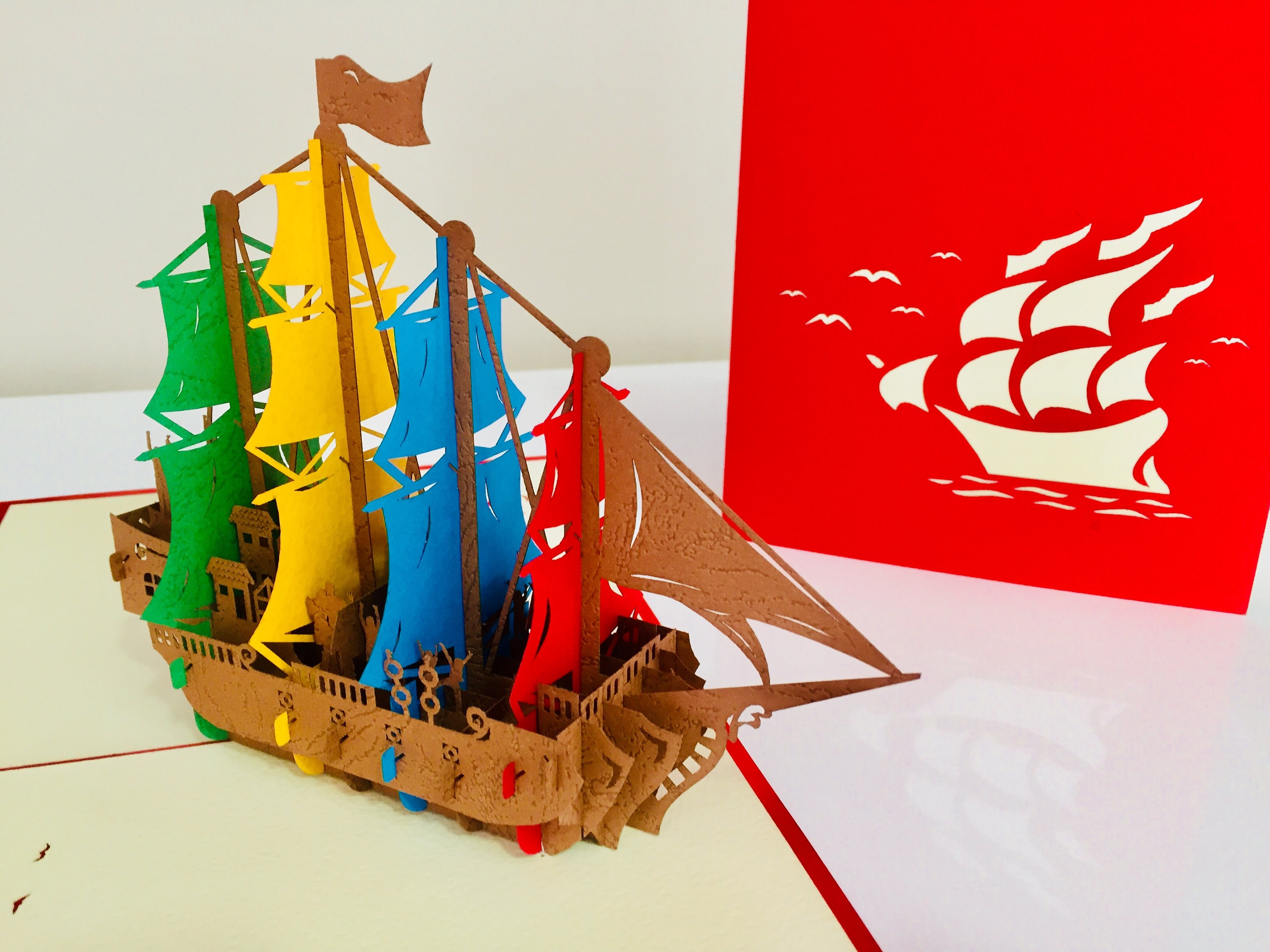 Colourful Pirate Ship Card - Created by Origami Pop Cards Sydney ...