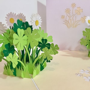 White Daisy & Clover Bush 3D Pop Up Greeting Card Happy Birthday Handmade with Love Thank You Origami Pop Cards https://origamipopcards.com/