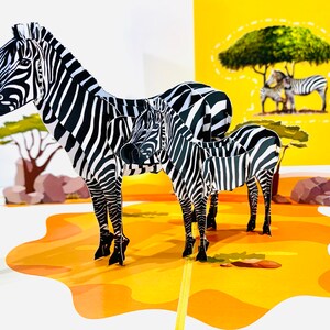 Mutter & Baby Zebra Karte Erstellt von Origami Pop Cards, Sydney Australia 3D Papier Pop Up Karten OrigamiPopCards.com Hand Made with Love