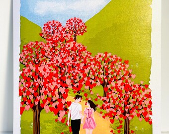 Biglietto Pop-up 3D Anniversario - Albero Di Ciliegio Con Uccelli - Romantico Per Lui/Lei