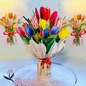 Buquê de Tulipas em Formato de Coração - Perfeito para uma Nota de Agradecimento da Origami Pop Cards - Compre Cartões Pop-Up Online https://origamipopcards.com/