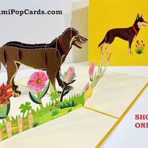 Braune Australian Kelpie Dog Karte - erstellt von Origami Pop Cards Sydney - 3D Papier Pop Up Karten - OrigamiPopCards.com Hand Made With Love