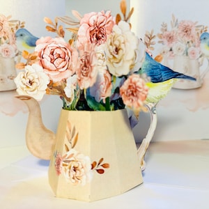 Vintage Watering Can with Roses 3D Pop Up Origami Greeting Card Happy Birthday Mother's Day SHOP ONLINE https://origamipopcards.com/