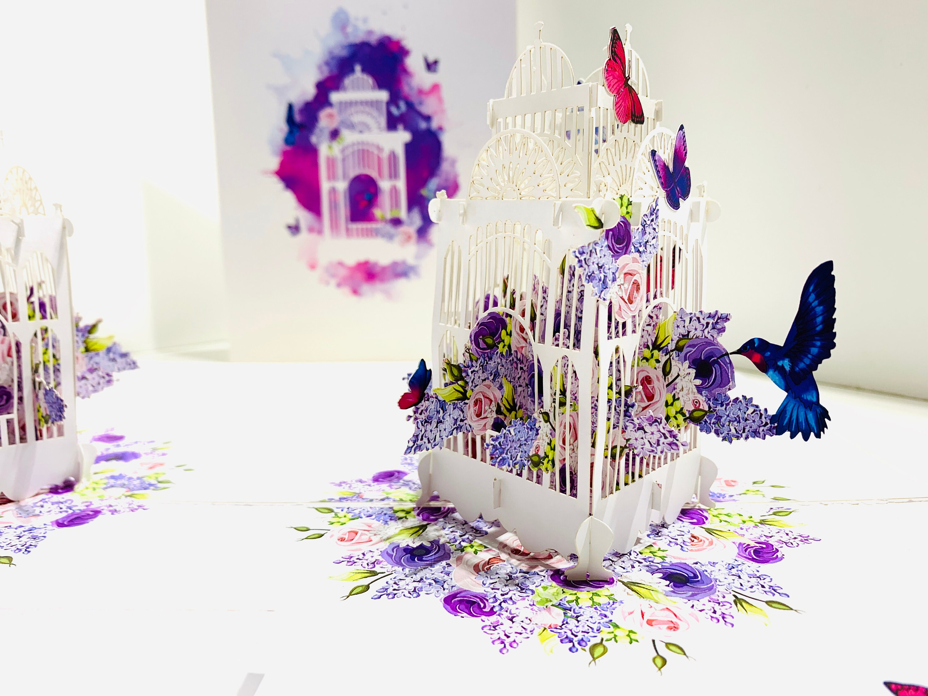 Gorgeous Butterflies Birds Spring Flowers 3D Pop up Greeting Card Happy ...