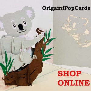 Australischer Koala 3D Geburtstags Grußkarte - Origami Handmade Geburtstagseinladungskarte - SYDNEY SHOP ONLINE https://origamipopcards.com/
