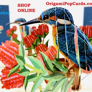 Happy Kingfisher Bird 3D Pop Up Greeting Card - Origami Handmade Birthday Invitation Card - SYDNEY SHOP ONLINE https://origamipopcards.com/