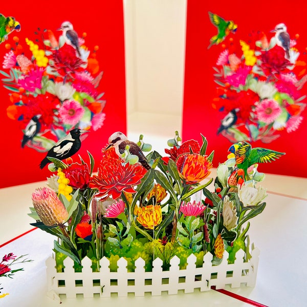 Gorgeous Australian Native Garden & Birds 3D Pop Up Greeting Card Happy Birthday Thank You Handmade Shop Online https://origamipopcards.com/