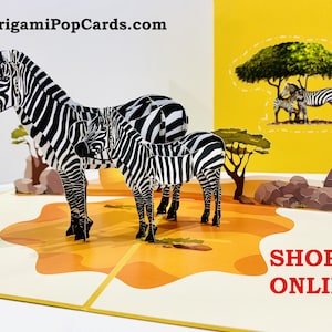 3D-verjaardagskaart moeder en baby zebra - origami handgemaakte verjaardagsuitnodigingskaart - SYDNEY SHOP ONLINE https://origamipopcards.com/