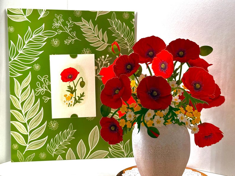 Red Poppy 3D Pop up Flower Bouquet - Anzac & Remembrance Day 3D Pop up ...