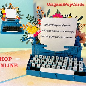 Vintage Schreibmaschine mit Ihrer eigenen persönlichen Nachricht Handmade 3D Pop Up Geburtstagskarte Shop Online https://origamipopcards.com/