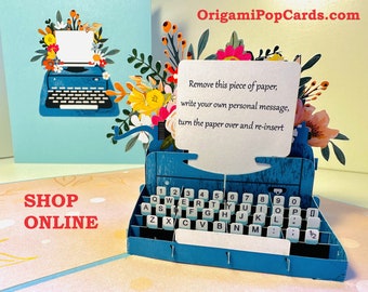 Vintage Typewriter Machine with Your Own Personal Message Handmade 3D Pop Up Greeting Birthday Card Shop Online https://origamipopcards.com/