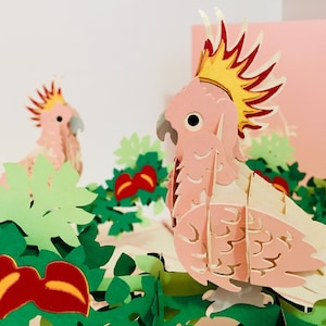 Galah Pink Kakadu Vogel Karte - Erstellt von Origami Pop Cards Sydney Australia 3D Papier Pop Up Karten OrigamiPopCards.com Hand Made with Love