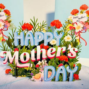 Happy Mother's Day Baby Blue Spring Daisy Flower Garden Handmade with Love 3D Pop Up Greeting Card Shop Online https://origamipopcards.com/