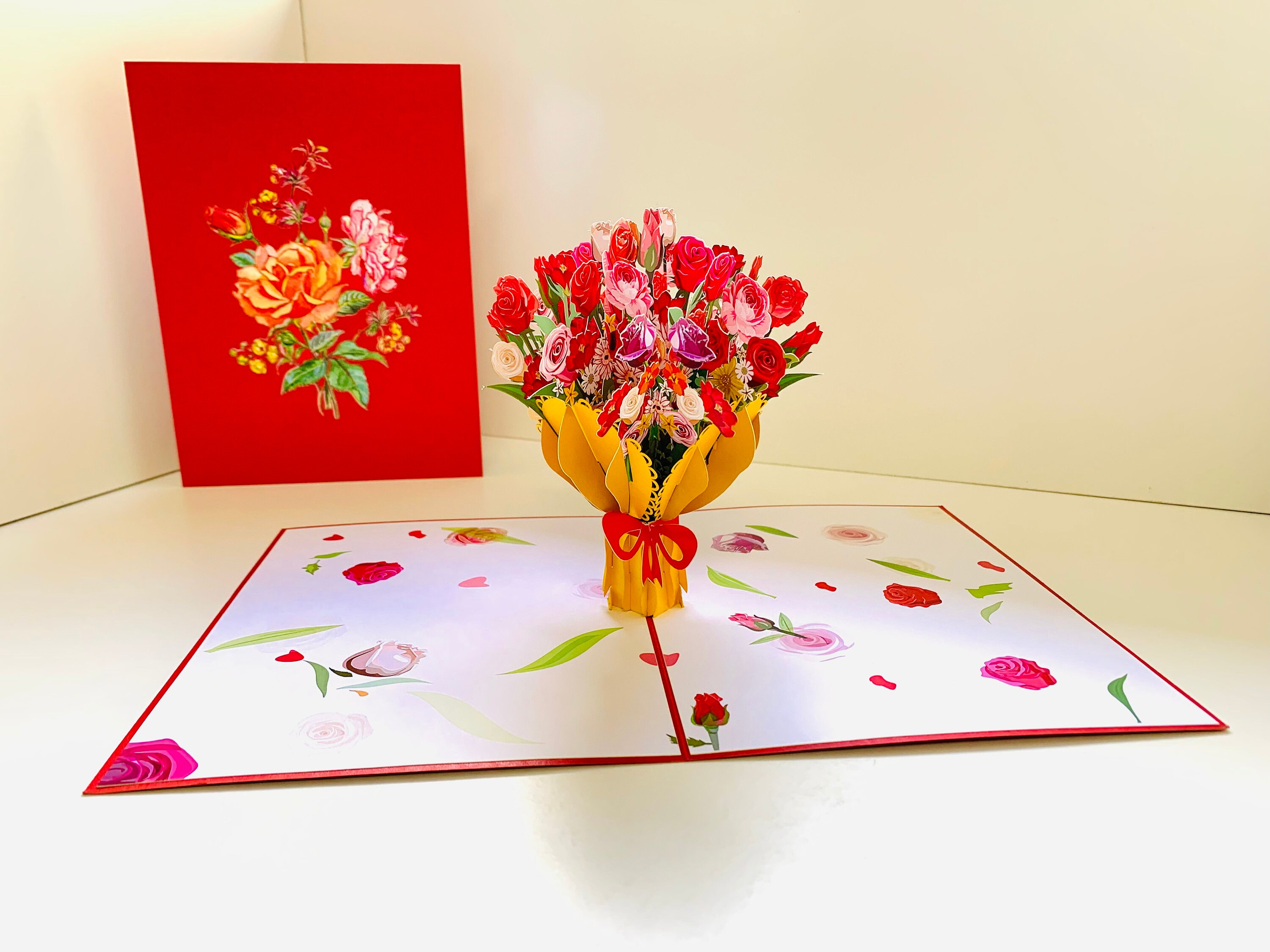 Sweetheart Pink Rose Flower Bouquet 3D Pop up Greeting Card - Etsy ...