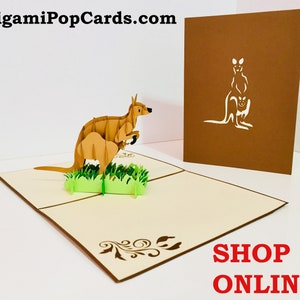 Australain Kangaroo 3D Geburtstags Grußkarte Origami Handmade Geburtstagseinladungskarte SYDNEY SHOP ONLINE https://origamipopcards.com