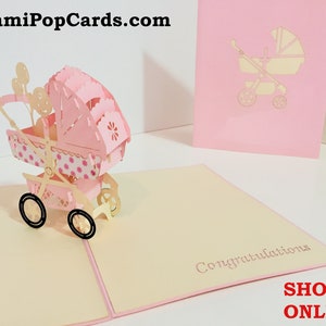 Kinderwagen in Rosa 3D Geburtstags Grußkarte Origami Einladungskarte SYDNEY SHOP ONLINE https://origamipopcards.com/
