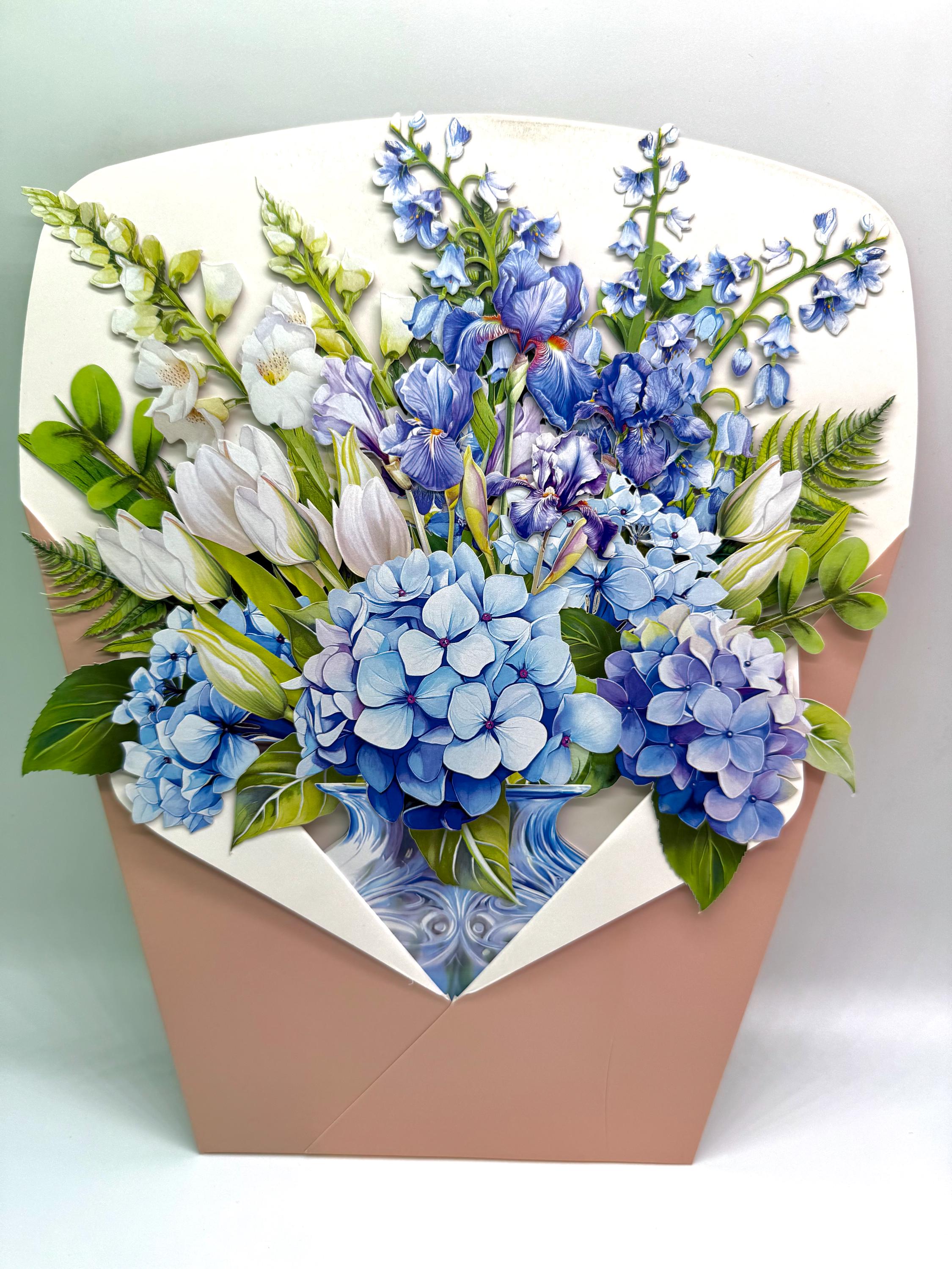 Elegant Blue Hydrangea 3D Pop-up Flower Bouquet Happy Birthday Hospital ...