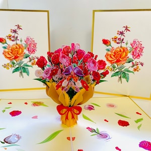 Luxury Gold Embossing Sweetheart Flower Bouquet 3D Pop Up Greeting Card Happy Birthday Thank You Shop Online https://origamipopcards.com/