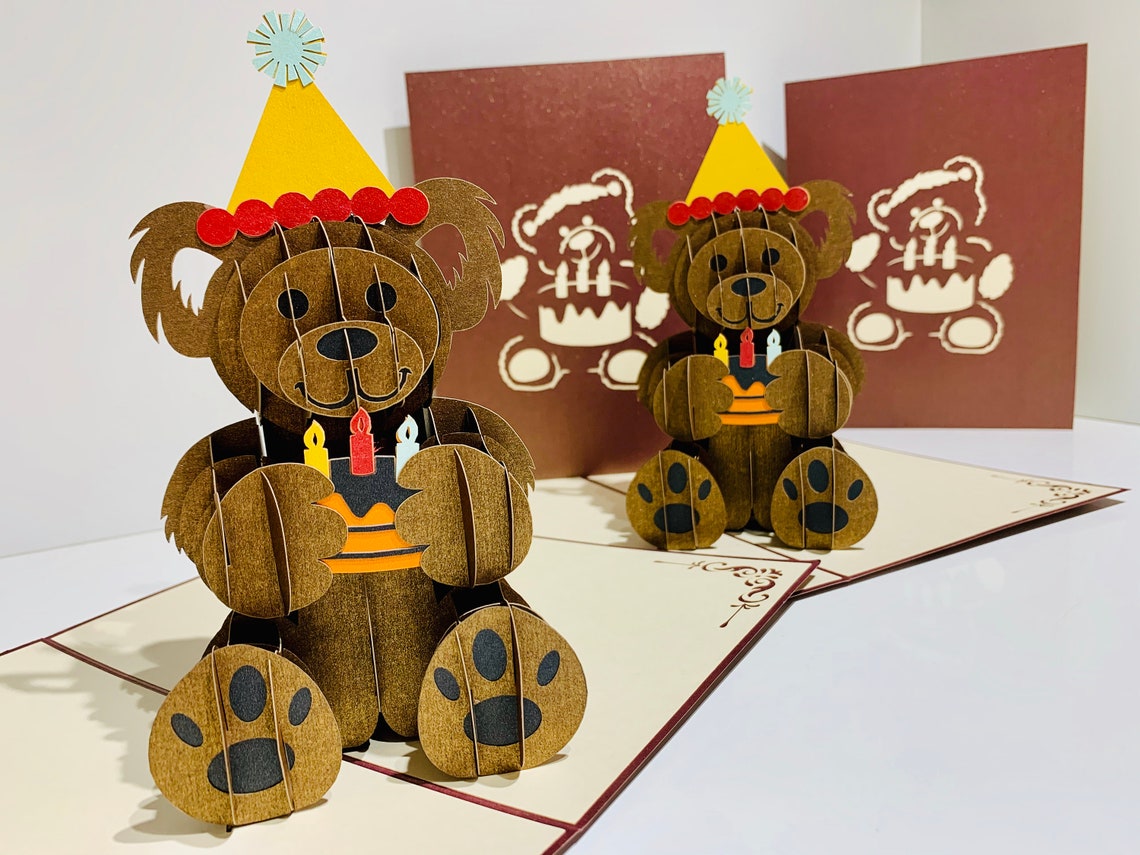 Brown Teddy Bear Birthday Card - Created by Origami Pop Cards Sydney ...
