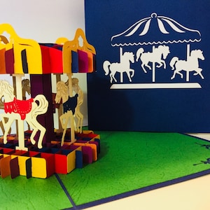 Colourful Carousel Merry Go Round Kid - Origami Pop Cards - 3D Pop Up Greeting Card Happy Birthday Shop Online https://origamipopcards.com/