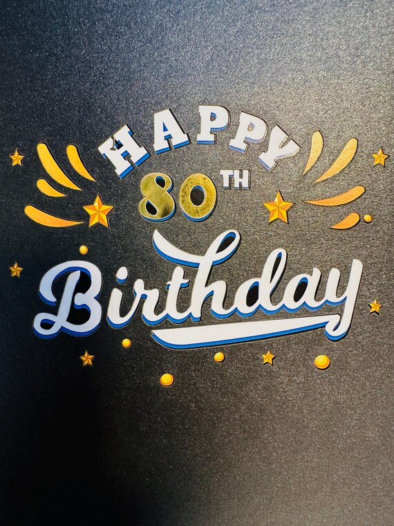 80th Golden Happy Birthday With Presents Cakes & Balloons Pop up