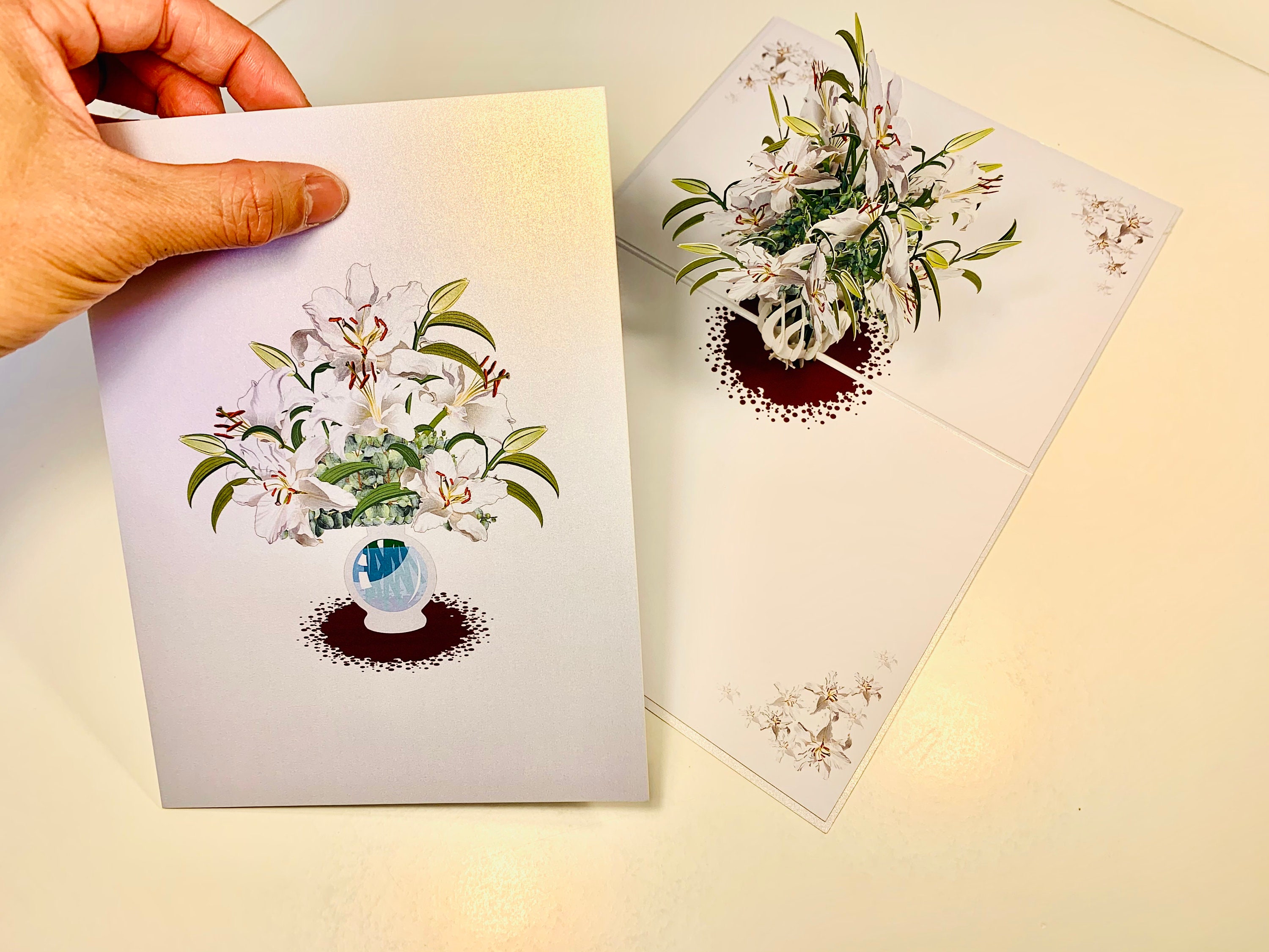 Lush White Oriental Lilies in a Vase 3D Pop up Greeting Card Happy ...