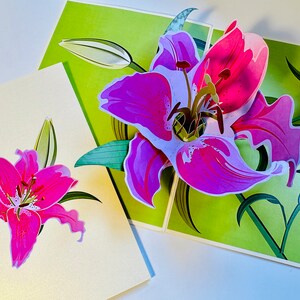 Um lírio gigante rosa choque - perfeito para uma nota de agradecimento da Origami Pop Cards - Compre cartões comemorativos pop-up online https://origamipopcards.com/