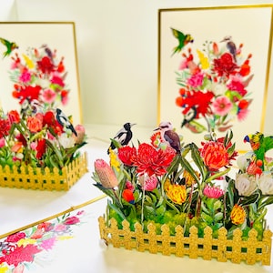 Luxury Gold Australian Native Garden & Birds Handmade 3D Pop Up Greeting Card Happy Birthday Love Shop Online https://origamipopcards.com/