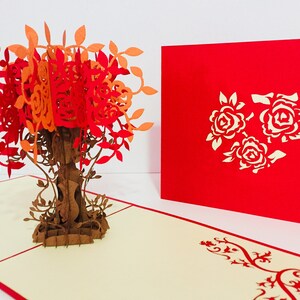 Orange Roter Rosenstrauß Karte - erstellt von Origami Pop Cards Sydney Australia 3D Papier Pop Up Karten - OrigamiPopCards.com Hand Made With Love
