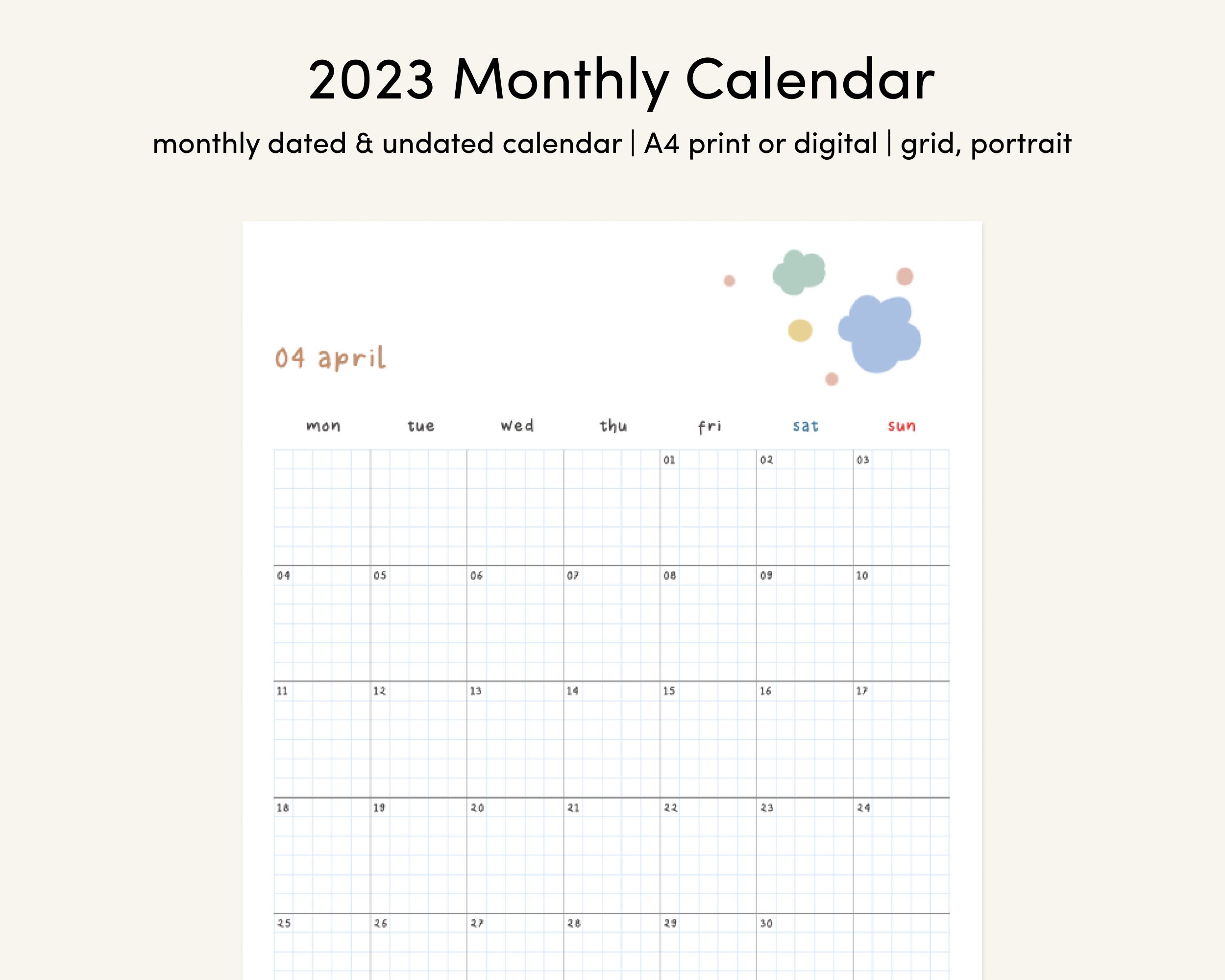 2023 Printable Calendar Simple Aesthetic Korean Cute - Etsy