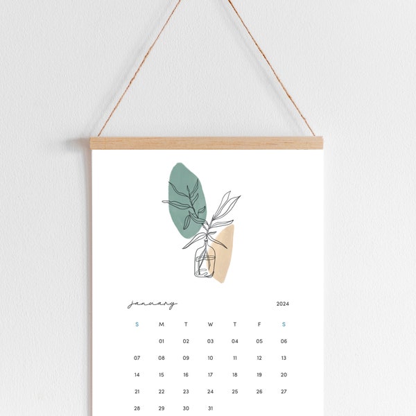 2024 Boho Printable Calendar | Botanical, Minimal, Wall Calendar 2023, Wall Deco, Boho monthly calendar, Calendar Abstract