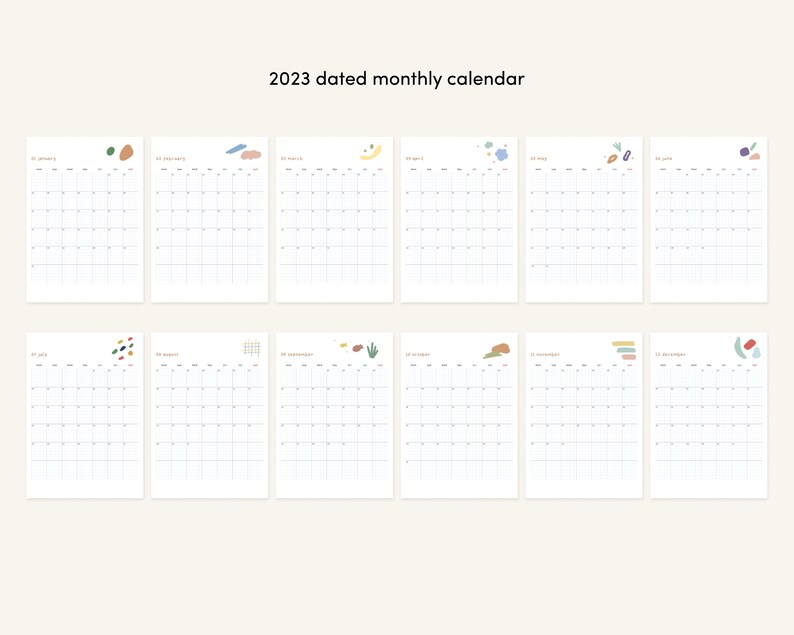 2023 Printable Calendar Simple Aesthetic Korean Cute Etsy