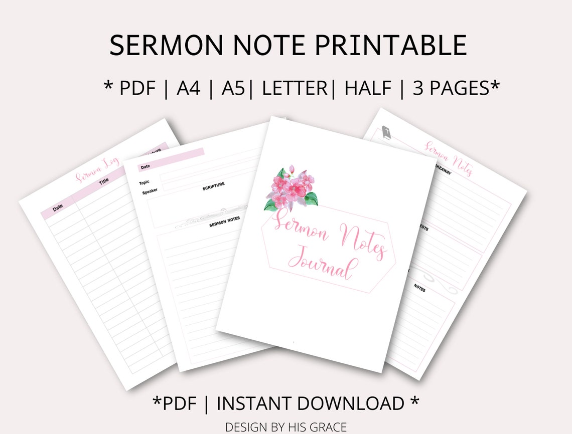 Sermon Notes Printable | Church Notes Planner Inserts | A5, A4, Half ...